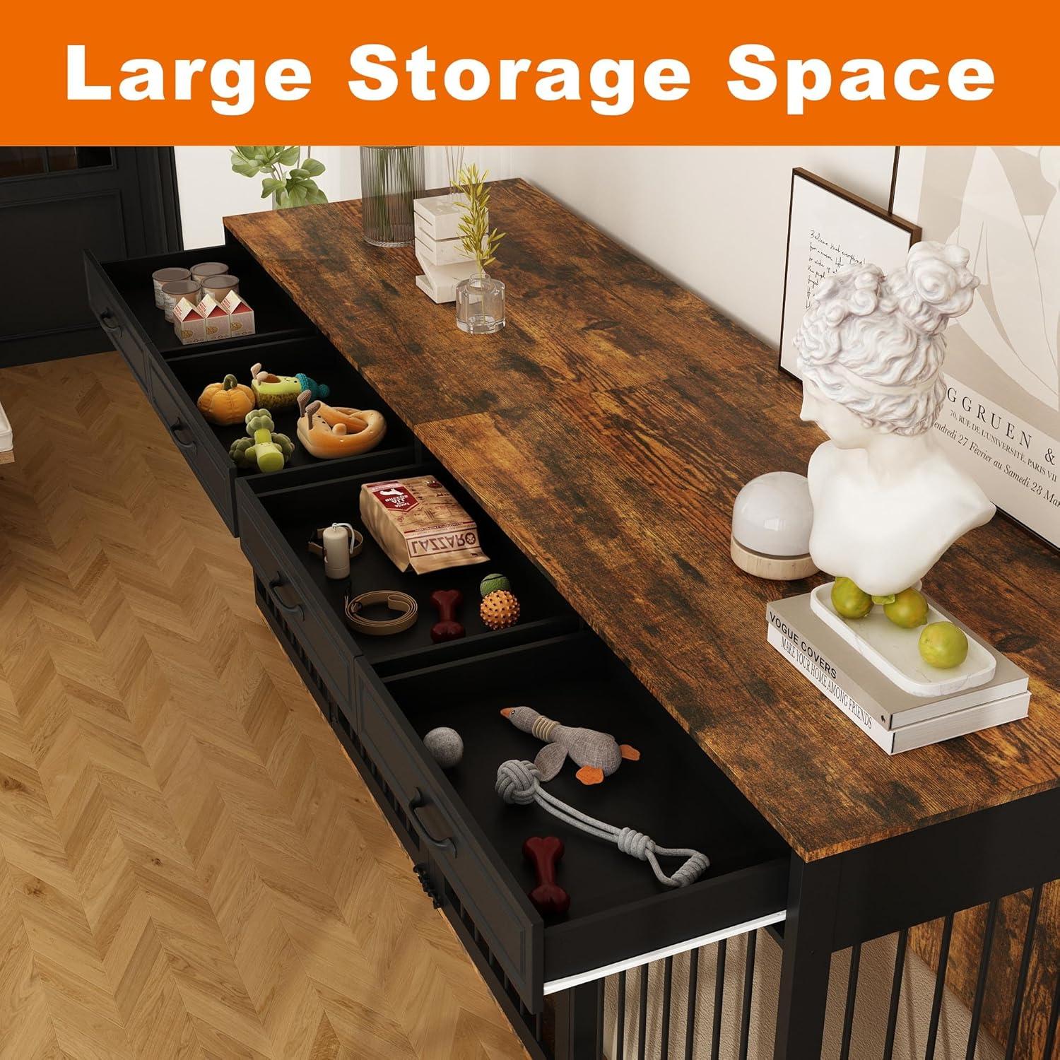 Famapy Spacious Large Double Dog Cage Furniture with Multiple Drawers Black