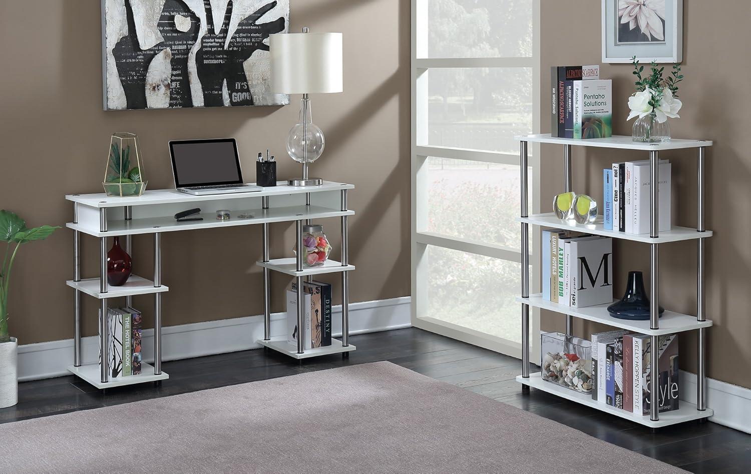 Modern White Particleboard Student Desk with Stainless Steel Legs