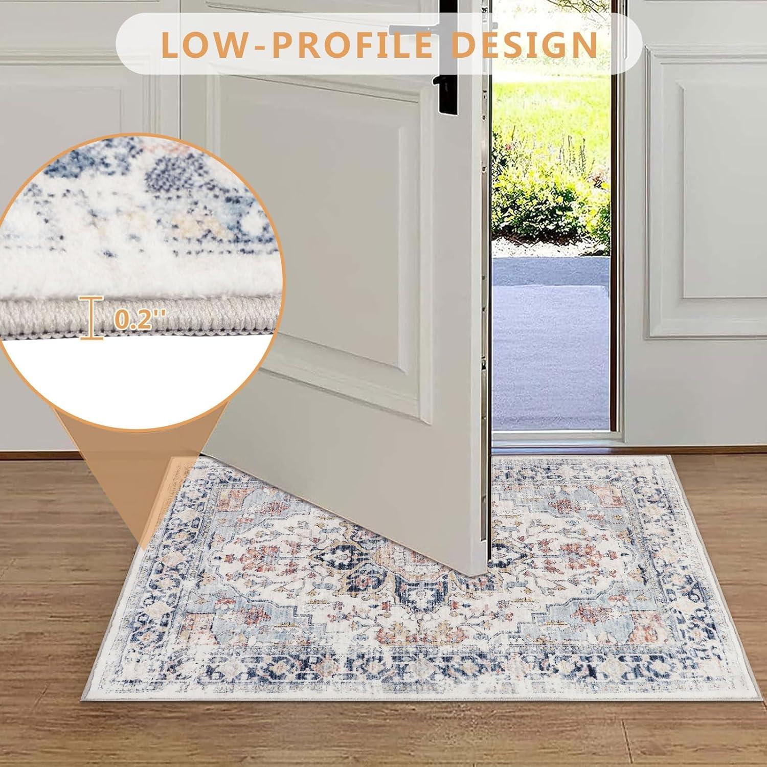 Hasoo 9' x 12' Modern Large Area Rug Stain Non-Shedding Low-Pile Distressed Area Rug Carpet for Living Room Bedroom, Light Blue