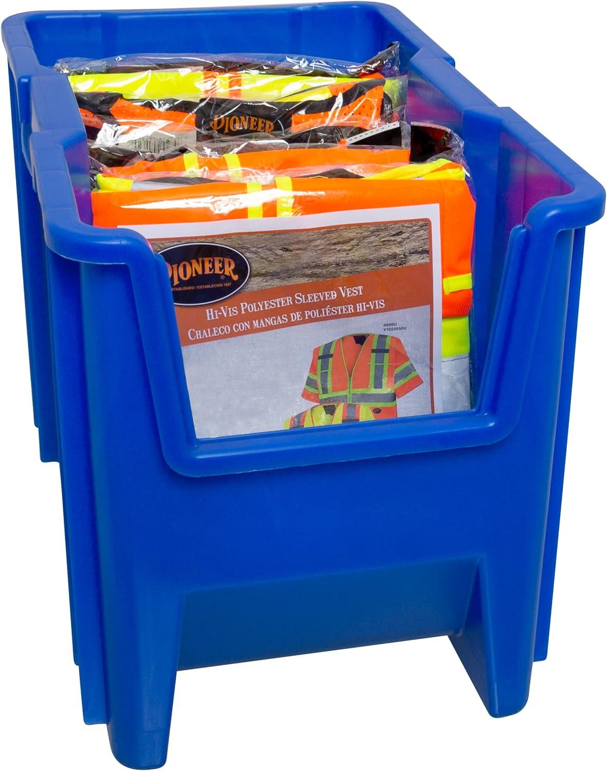 Blue Heavy Duty Stackable Plastic Storage Bin with Handle