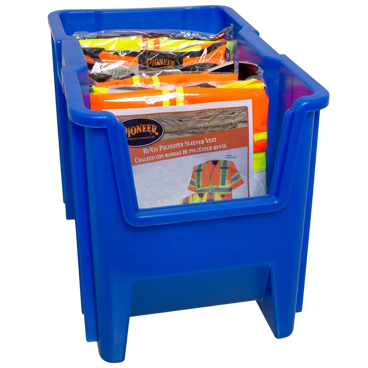 Akro-Mils Stak-N-Store 13014 Large Storage Bins Stackable Heavy Duty Containers, 17.5"x11"x12.5", Blue, 4-Pack