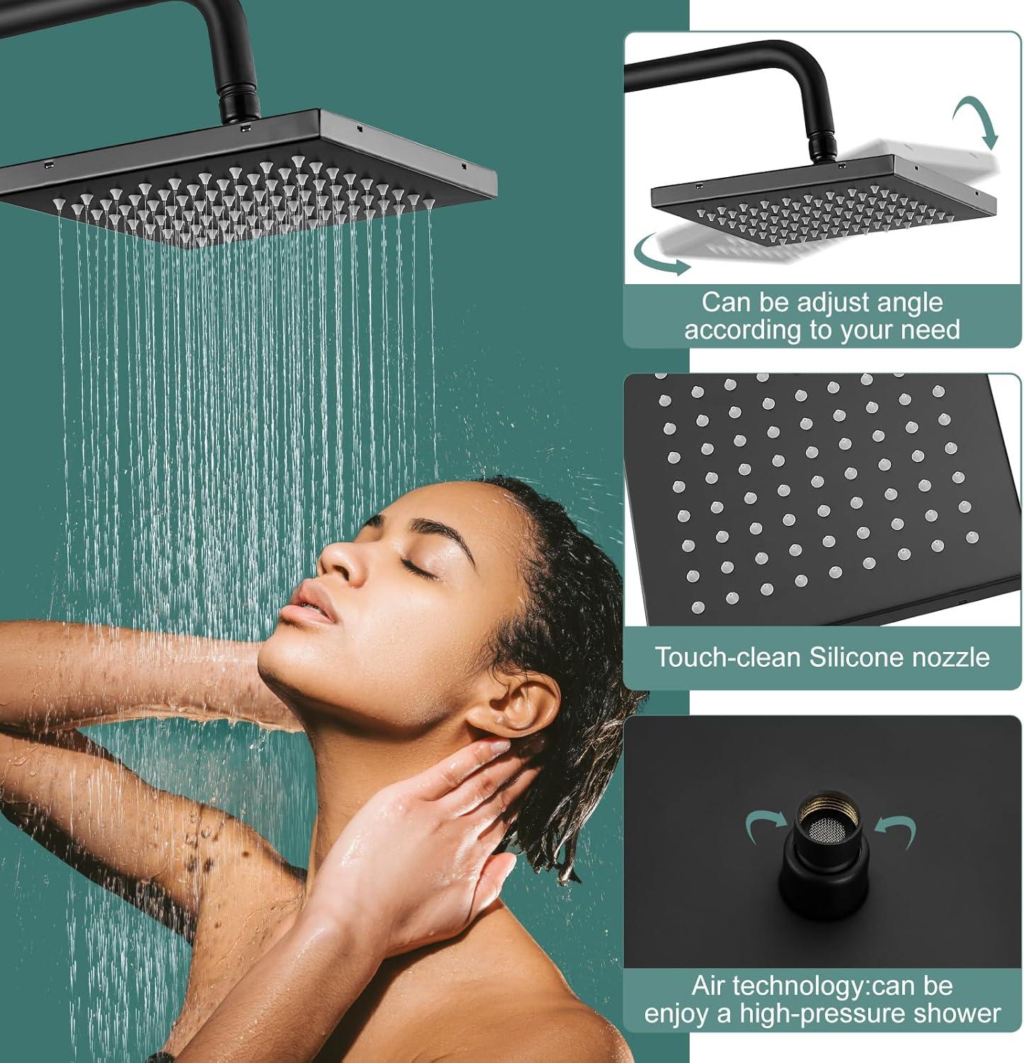 Matte Black Adjustable Brass Rain Shower System with Handheld