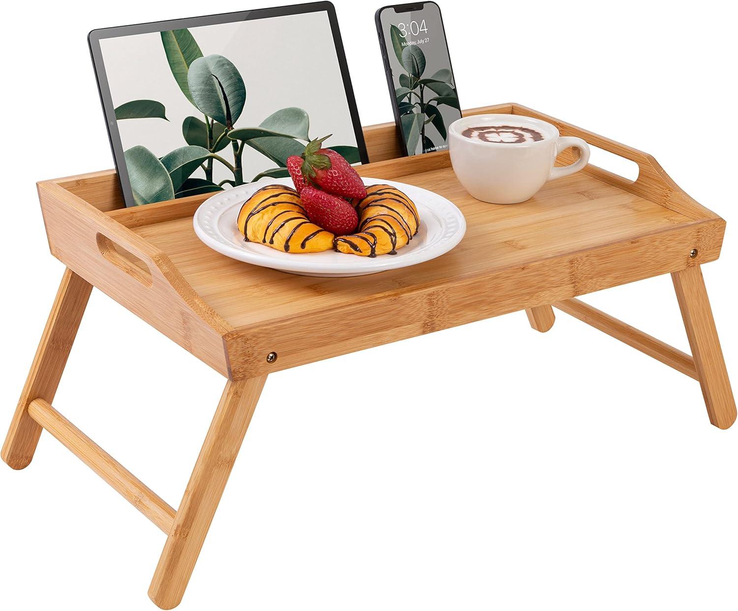 Rossie Home Bamboo Bed Tray / Lap Desk with Phone Holder, Medium, Natural