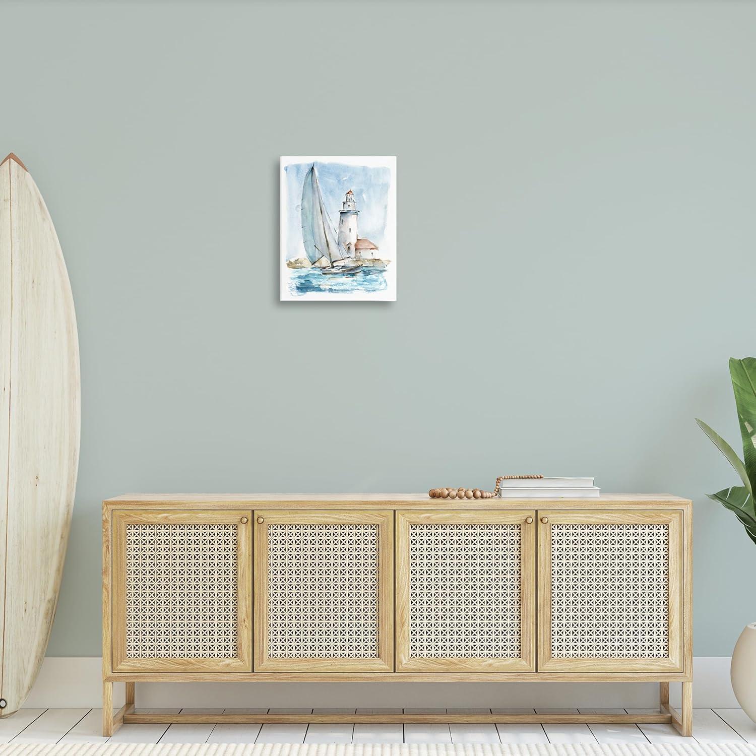 Stupell Industries Au-416-Canvas " Nautical Sailboat & Lighthouse " by Ethan Harper Painting Print