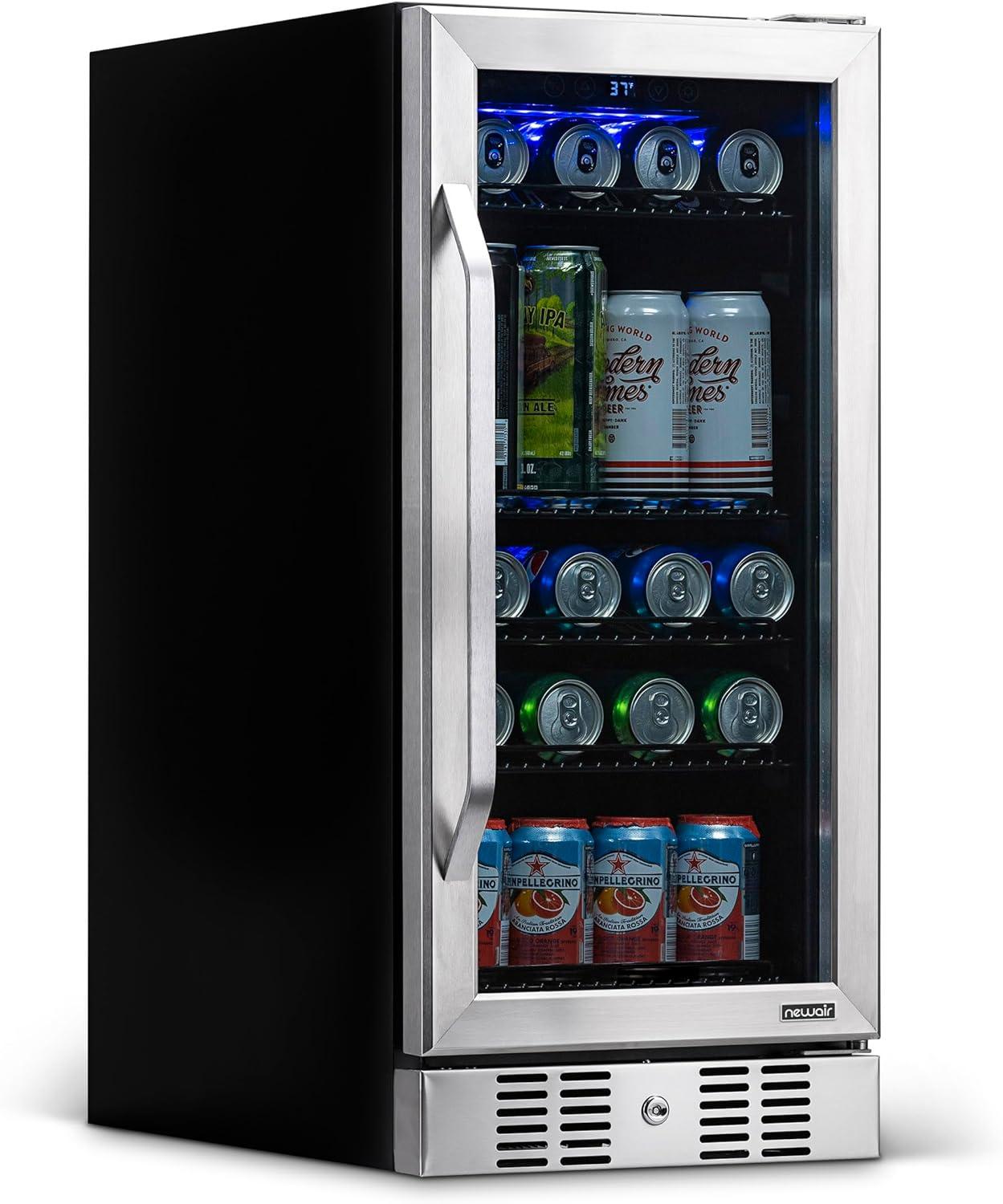 Newair 15" Built-in 96 Can Beverage Fridge in Stainless Steel with Precision Temperature Controls