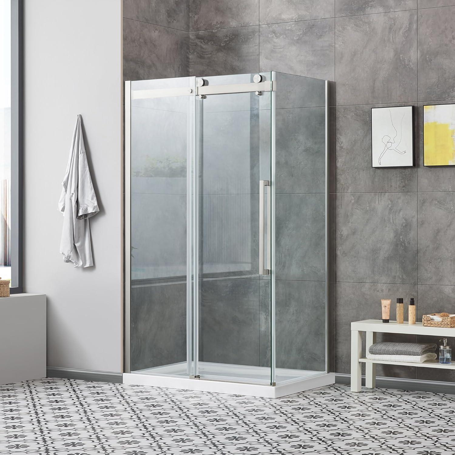 OVE Decors Bel Soft Close Stainless Steel 3-Piece 32-in x 48-in x 81-in Base/Door Corner Shower Kit