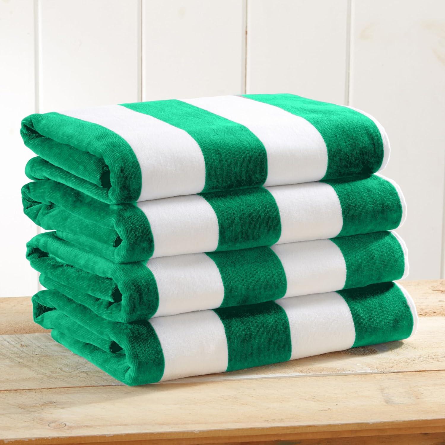 FreshFolds 100% Cotton Absorbent & Quick-Dry Cabana Beach Towels (Set of 4)