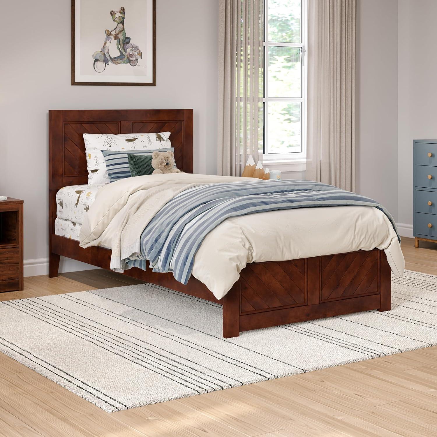 AFI Canyon Walnut Solid Wood Foundation Bed Frame with Matching Footboard, Queen