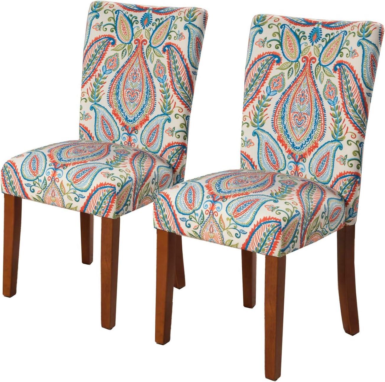 Classic Multicolor Linen and Wood Parsons Side Chair Set