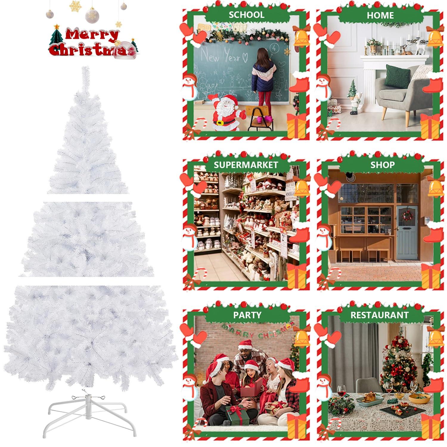 6-Foot White PVC Christmas Tree with Multicolor LED Lights