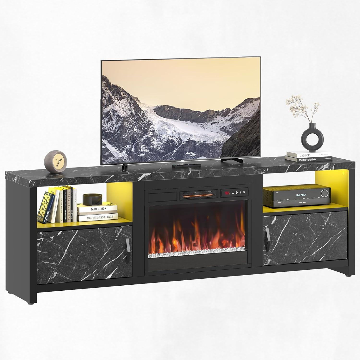 70.87 in. Walnut Electric Fireplace TV Stand Fits TV's Up to 75 in. LED Entertainment Center with Cabinets