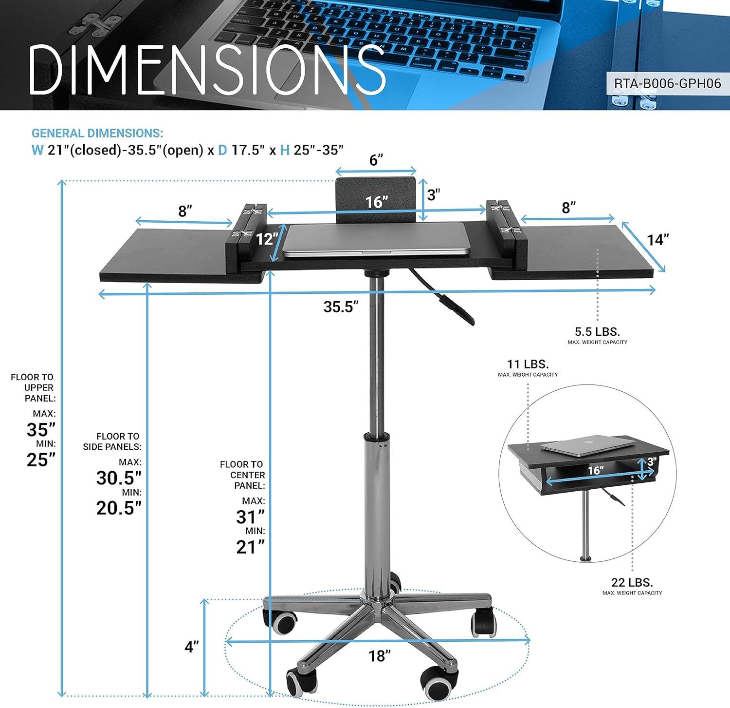 Folding Table Laptop Cart Graphite - Techni Mobili