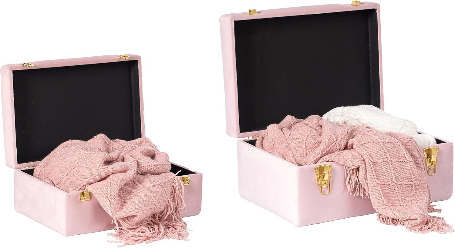 Vintiquewise Decorative Tufted Velvet Suitcase Treasure Chest Set of 2, Pink