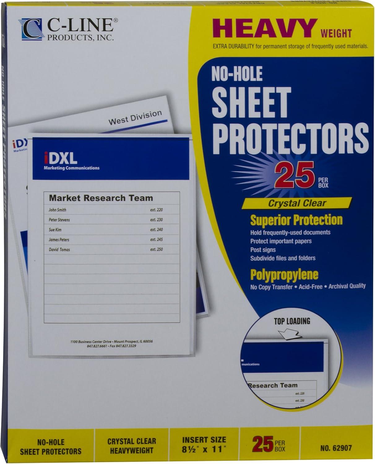 C-Line Top-Load No-Hole Polypropylene Sheet Protector Heavyweight Clear 2" 25/Box 62907