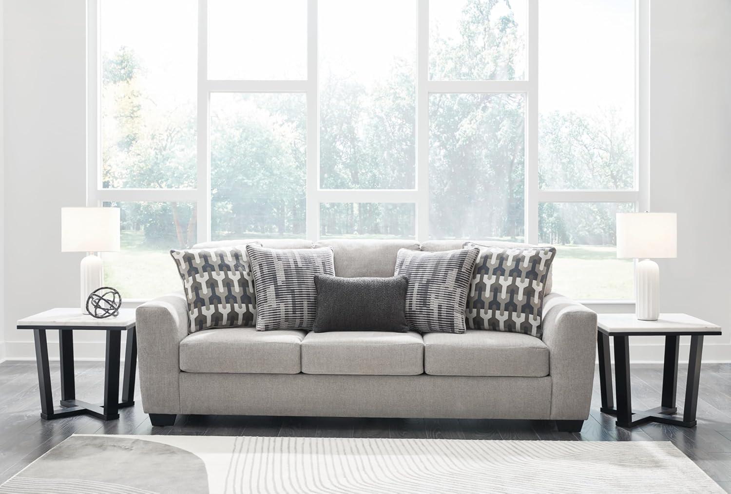 Gray Polyester Stationary Sofa with Pillow-top Arm