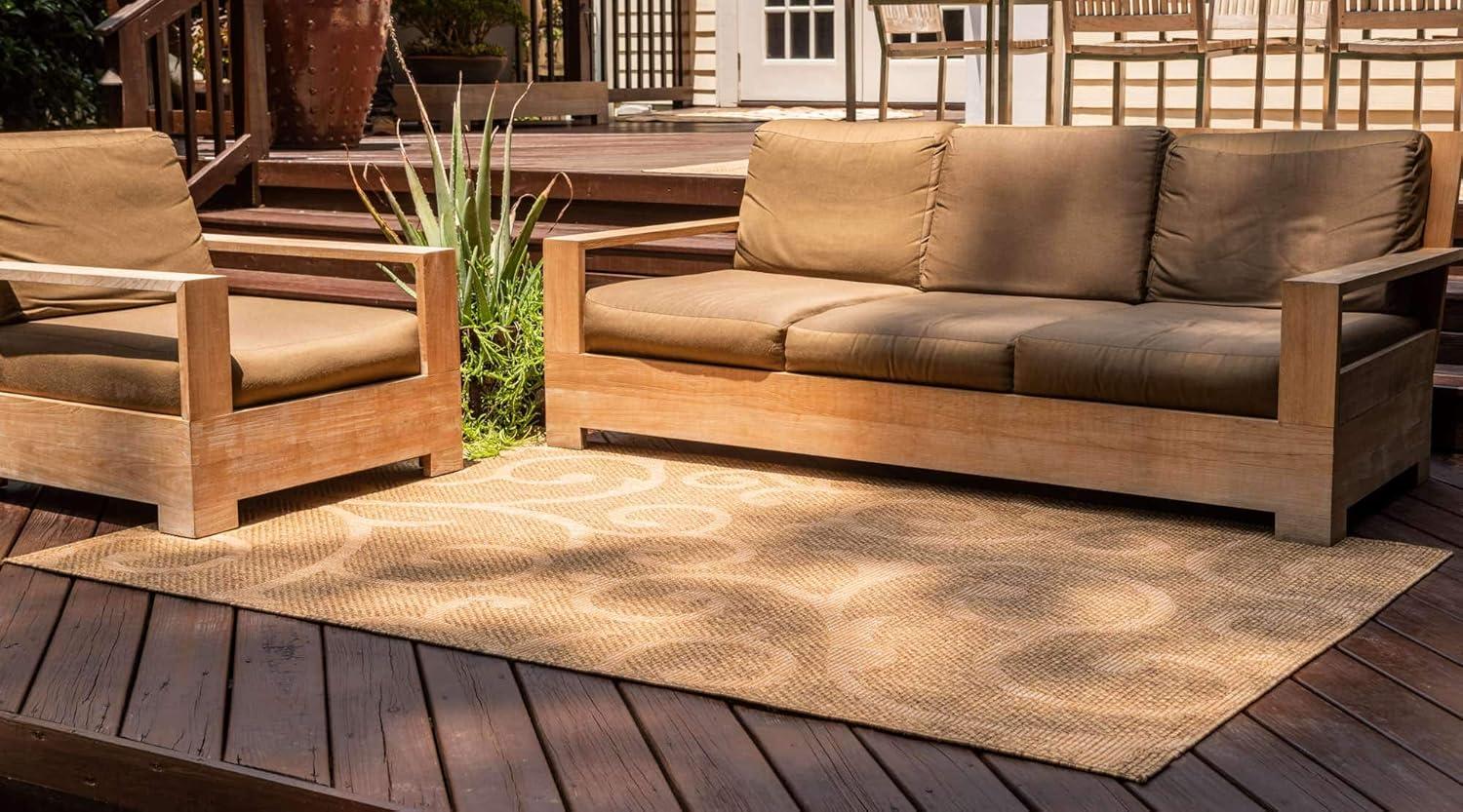 Reversible Brown Abstract 6' x 9' Flat Woven Outdoor Rug