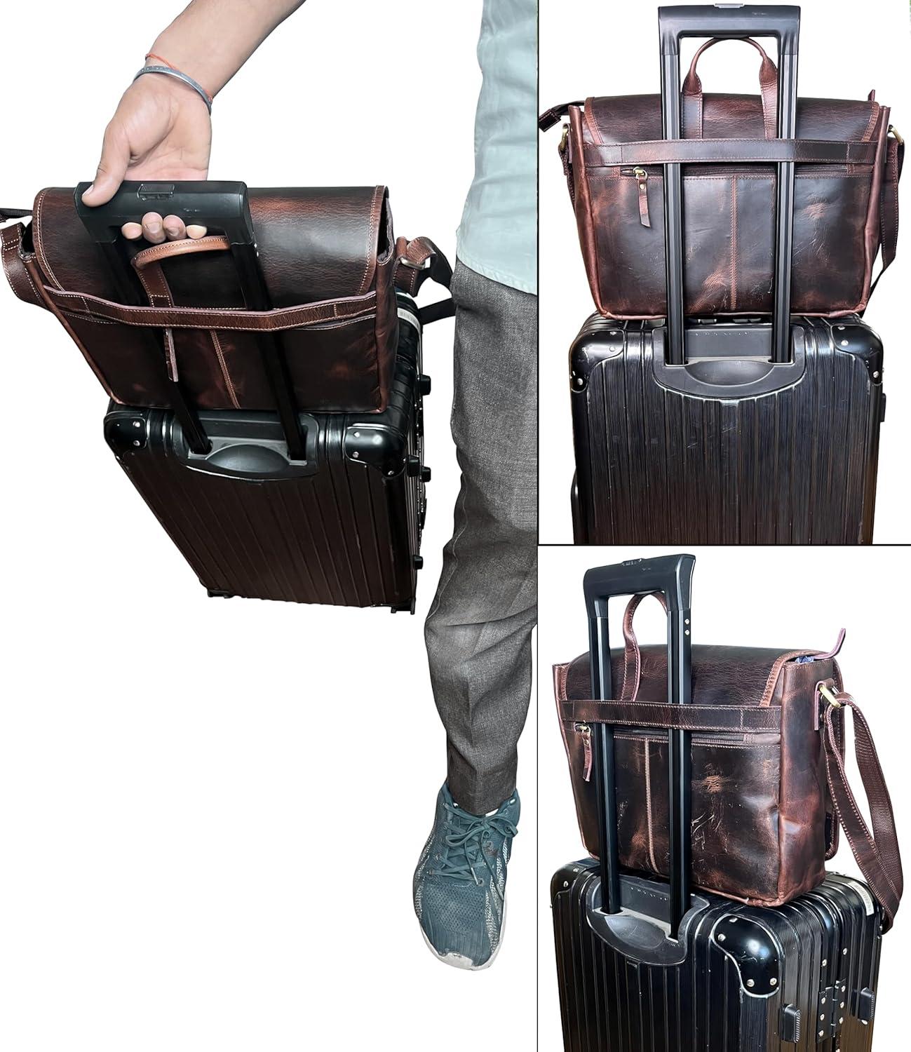 Leather Laptop Bag for Men 16" Messenger Shoulder Computer Satchel Business Office Crossbody Work Bag by Rustic Town, Mulberry