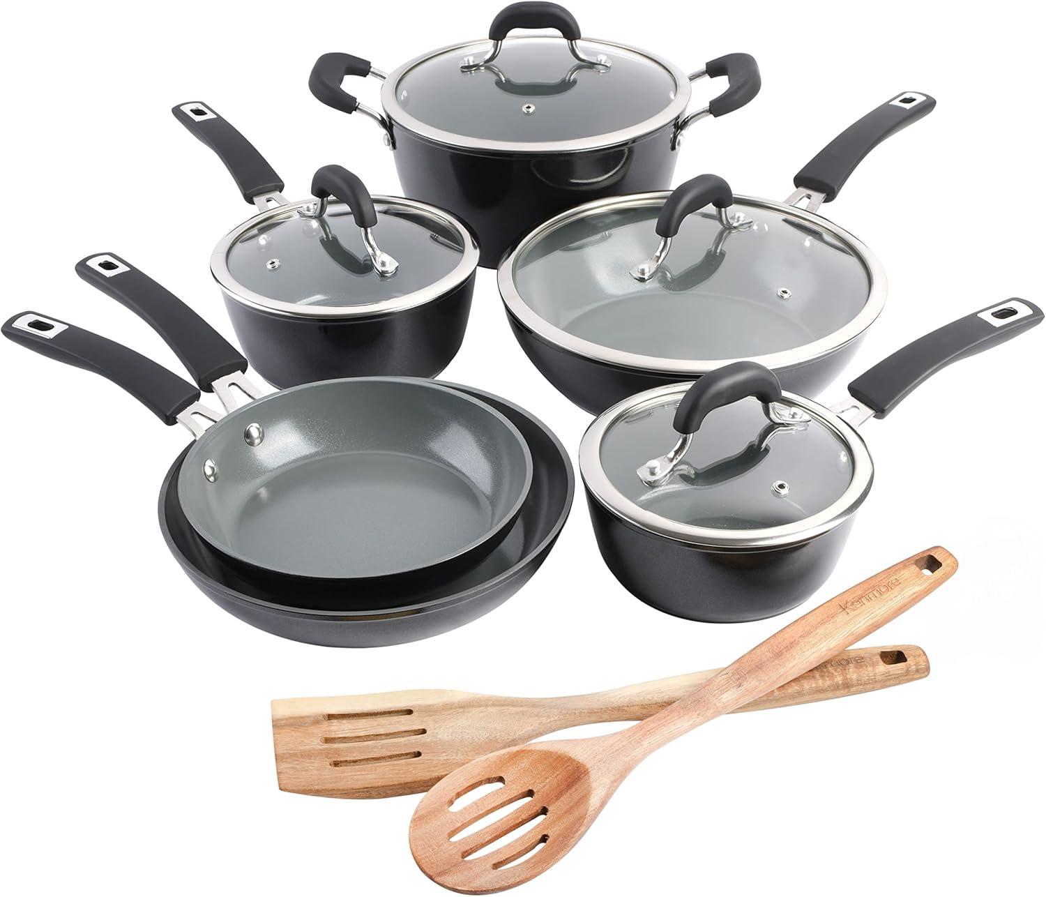 Kenmore 12 Piece Ceramic Coated Aluminum Cookware Set in Black