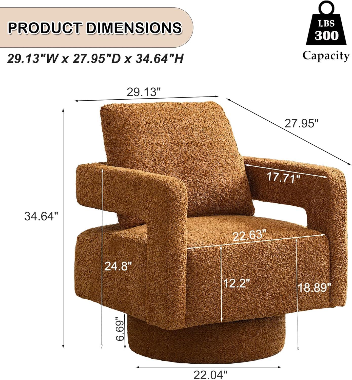 Caramel Boucle Upholstered Swivel Barrel Accent Chair