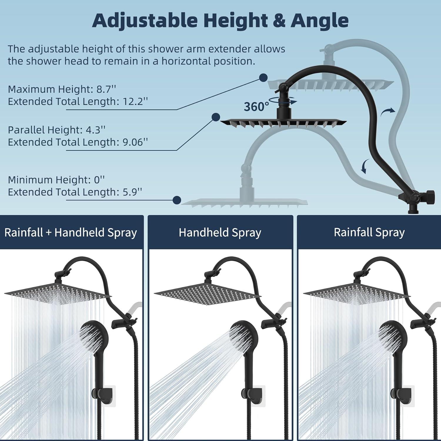 Hibbent Dual Shower Head Combo with Metal 8 Inch High Pressure Rainfall Shower Head  and Handheld Shower SCW01-HS070-SS080-CP