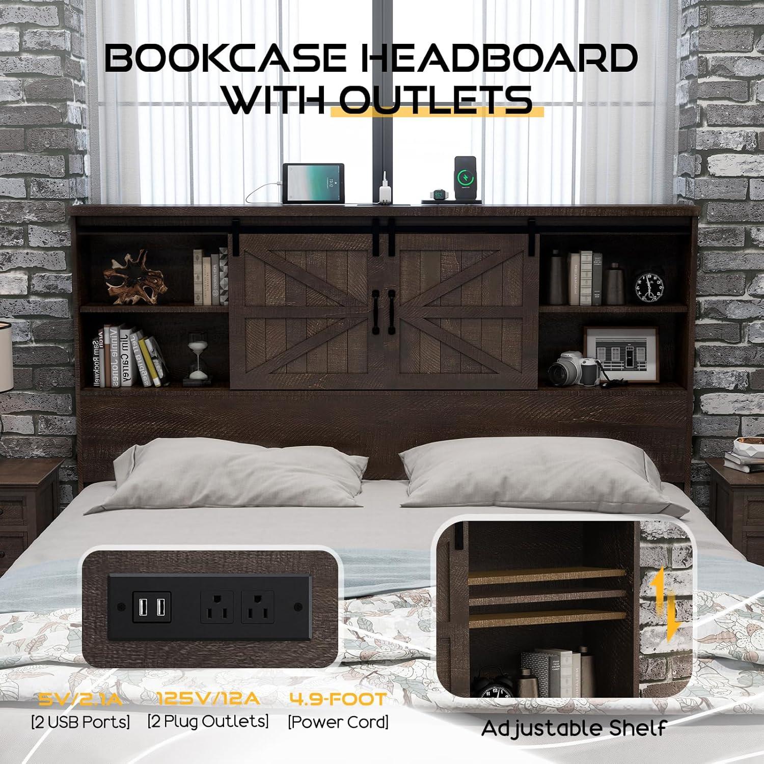 Sherell Wooden Bookcase Bed Frame