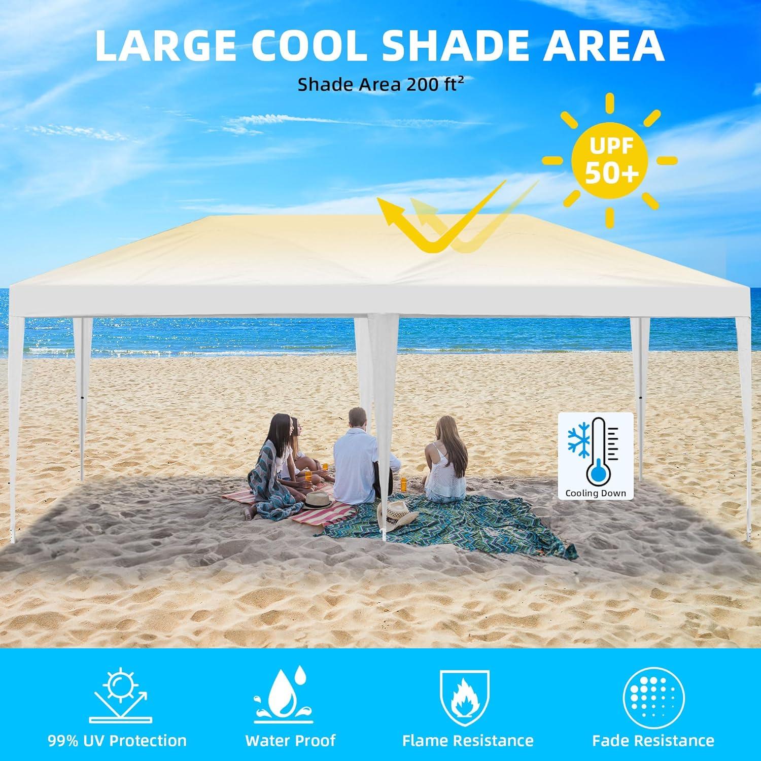 White 10x20 Outdoor Pop-Up Canopy Tent with Mesh Windows