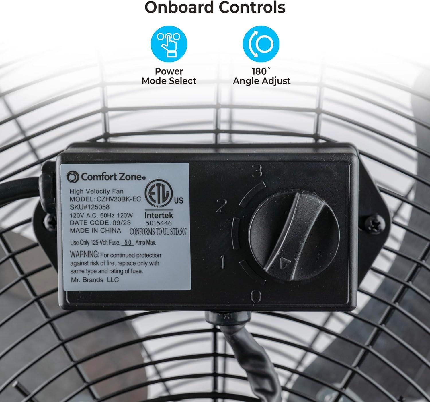 Comfort Zone 20"  Heavy-Duty All Metal Industrial Floor Fan