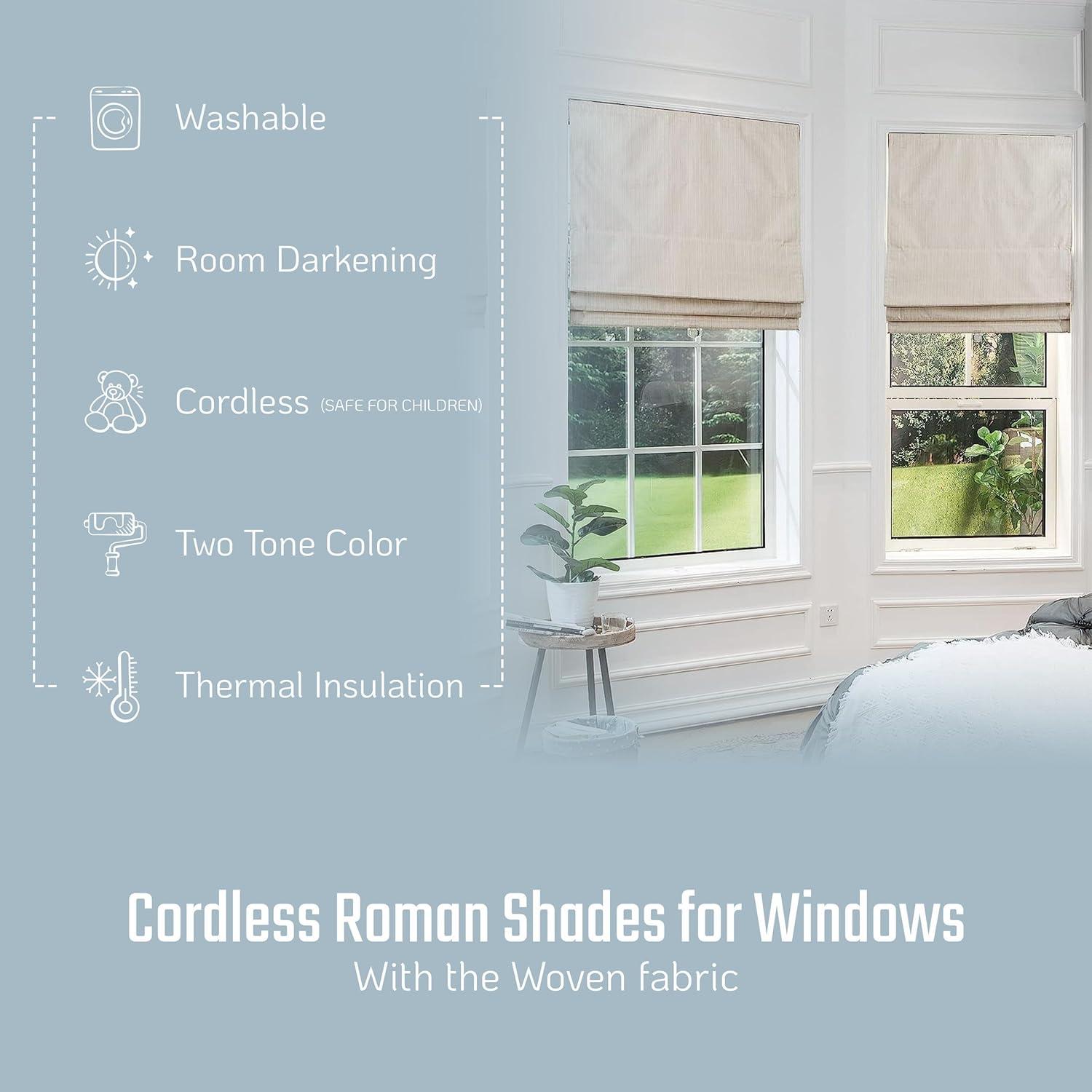 Everyday Celebration Roman Shades for Windows, Room Darkening Shades, Cordless Pull Down Window Shades, Shades for Indoor Windows, Woven Fabric Blinds & Shades, (Vanilla) 33" W X 64" H