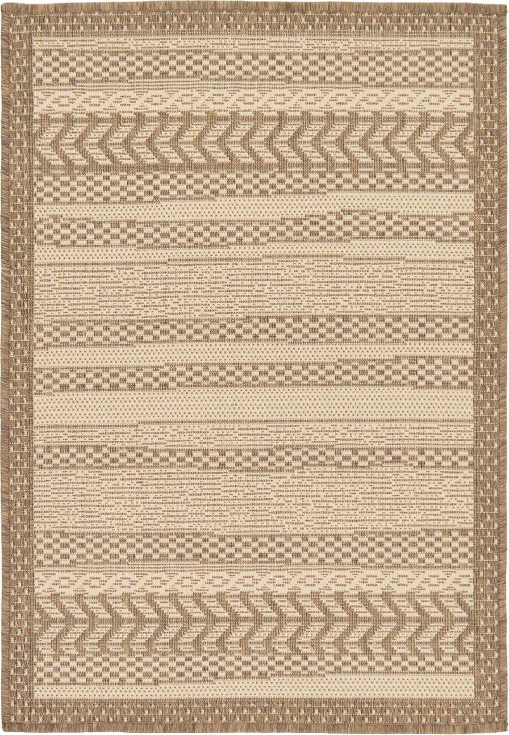 Unique Loom Outdoor Border Collection Area Rug - Lines (6' 1" Square Beige/Brown)