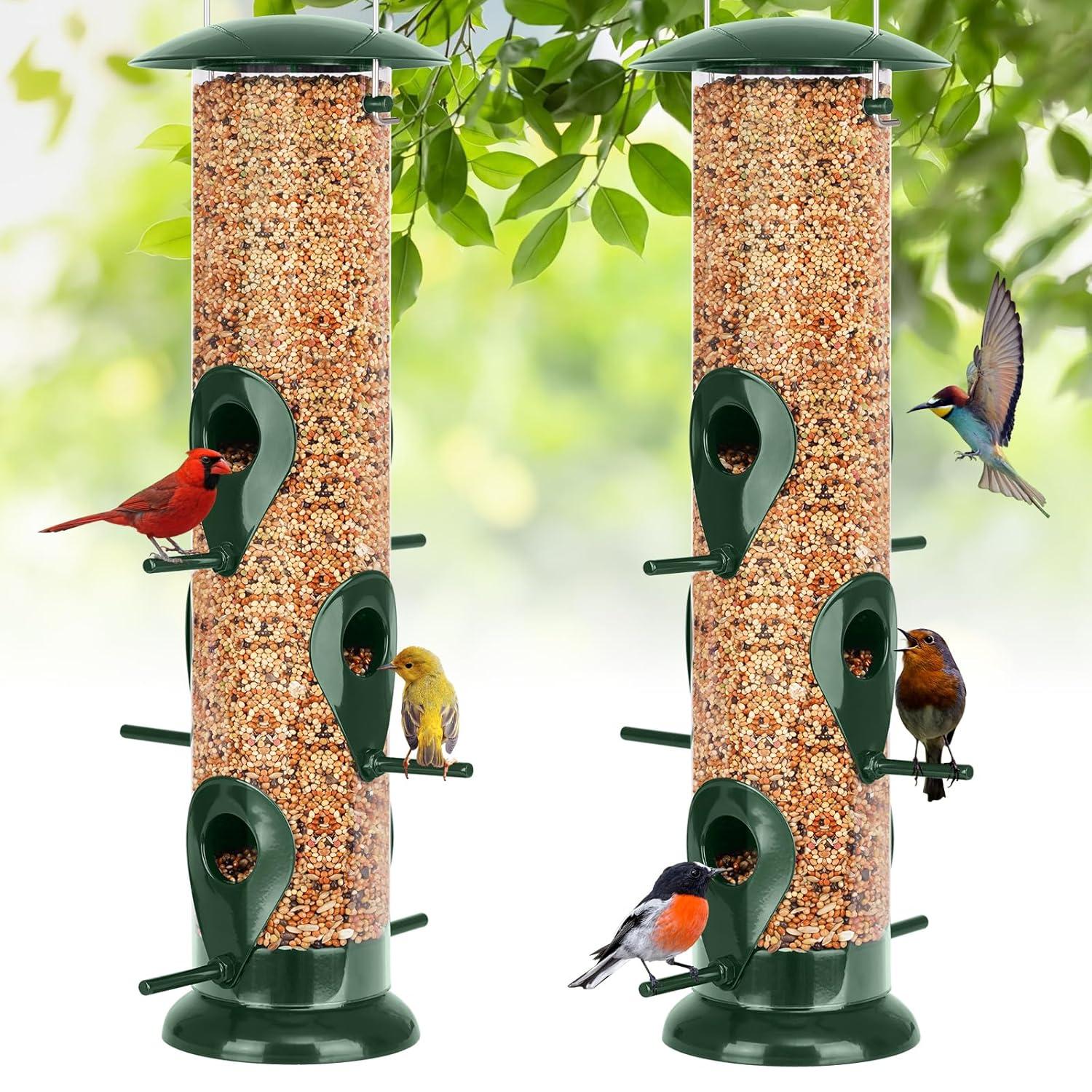 FEED GARDEN Metal Tube Bird Feeders for Outdoors Hanging, 6-Port Bird Feeder for Outside, Finch Feeders for Outside, Squirrel Proof Bird Feeders with Heavy Duty Metal Lid, Chew-Proof, 13 Inch Green