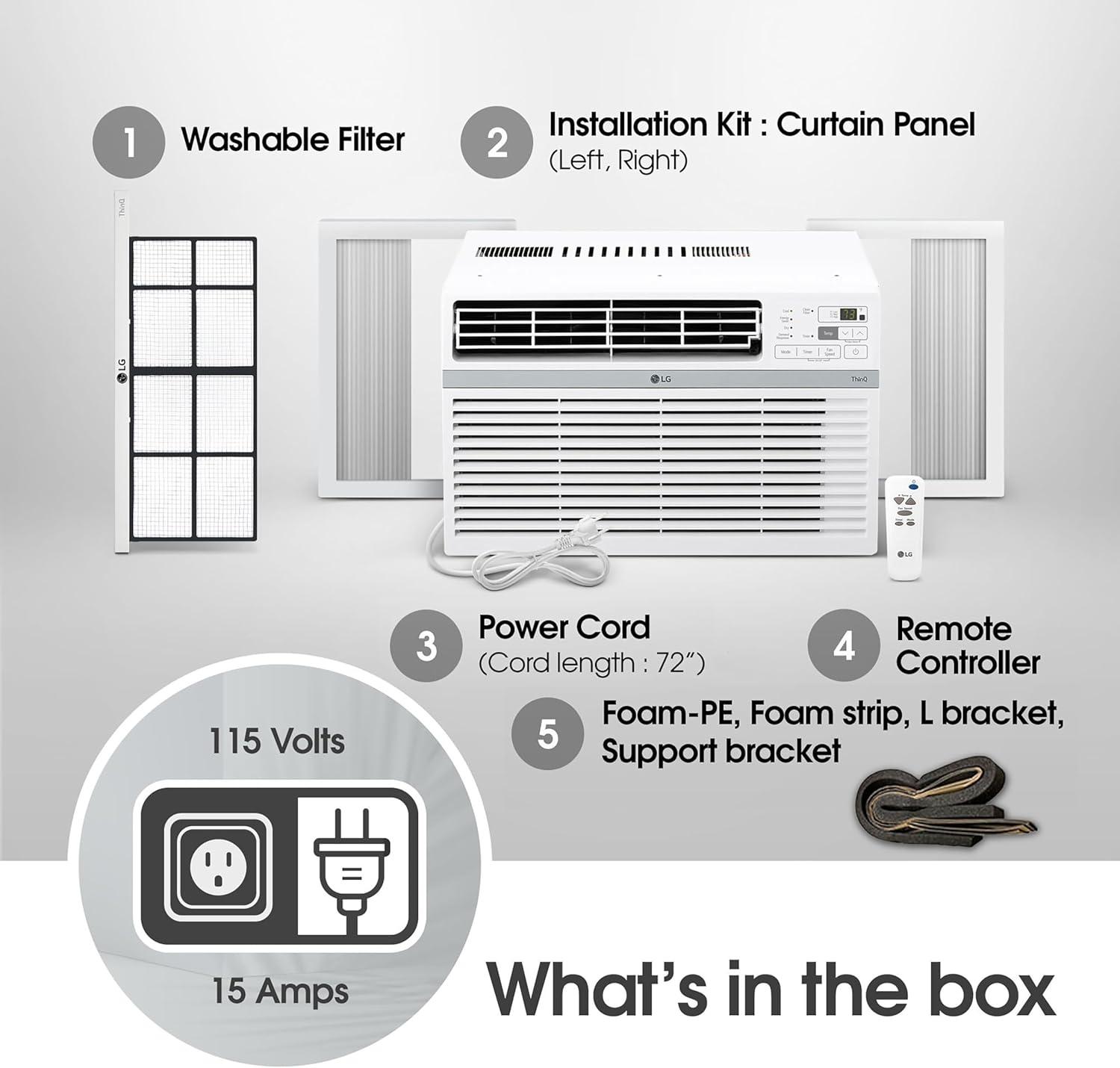 LG 10,000 BTU Window Air Conditioner for up to 450 Sq. Ft. with 3 Speeds and Timer in White