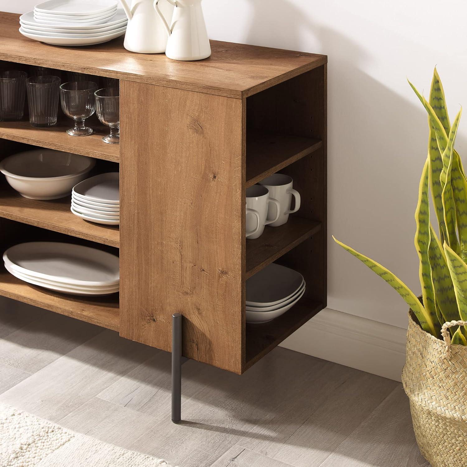 43" Oak and Black Metal Console Table with Storage