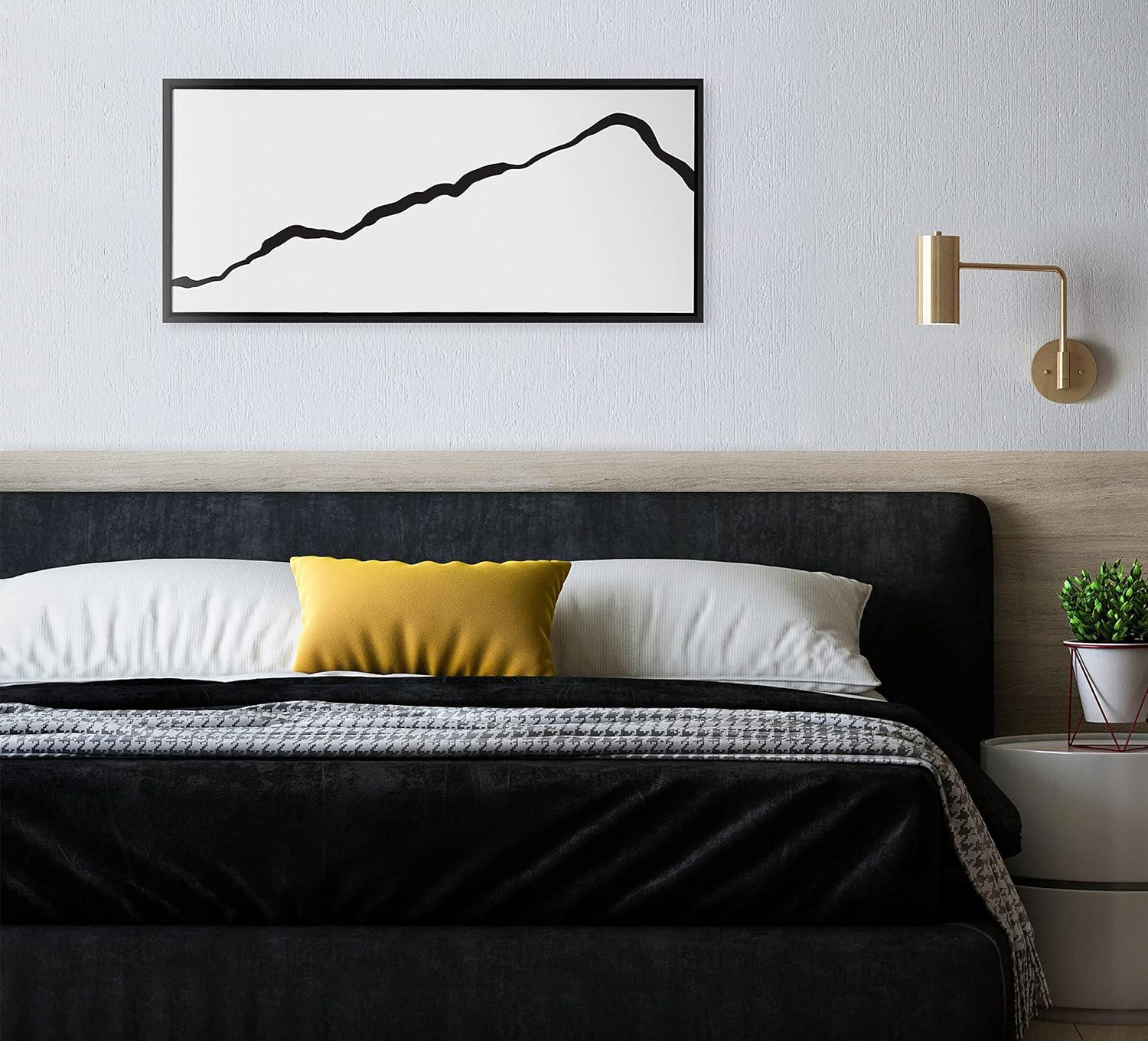 Kate and Laurel Sylvie Elevated Abstract Minimalist Mountain Landscape Framed Canvas Wall Art by The Creative Bunch Studio, 18x40 Black, Minimal Mountainous Landscape Art for Wall