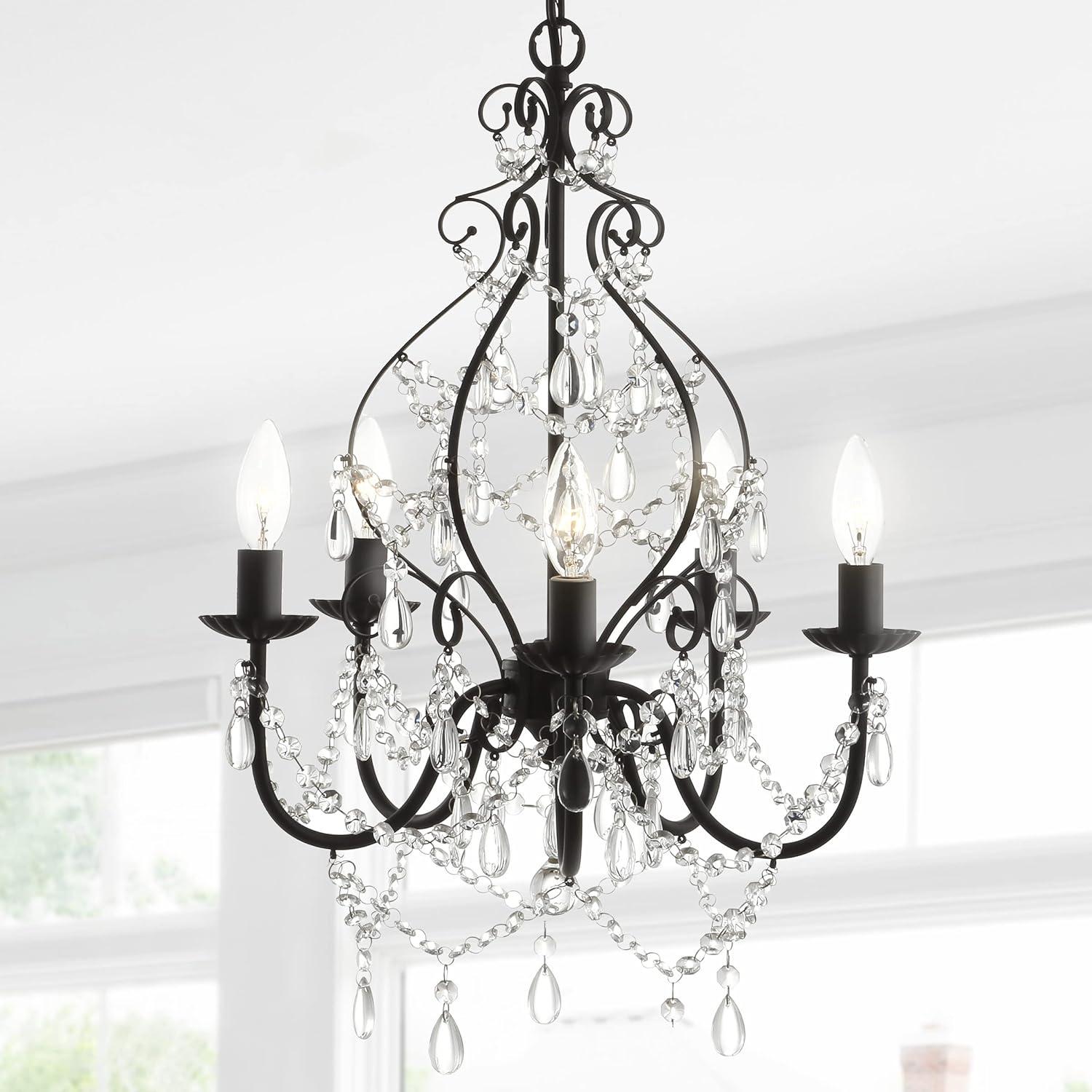 Maura 5-Light 17" Crystal/Metal LED Chandelier, Black