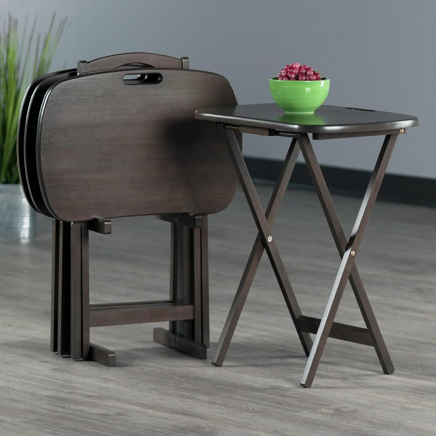 Oyster Gray 5-Piece Contemporary Wood Snack Table Set with Storage Stand