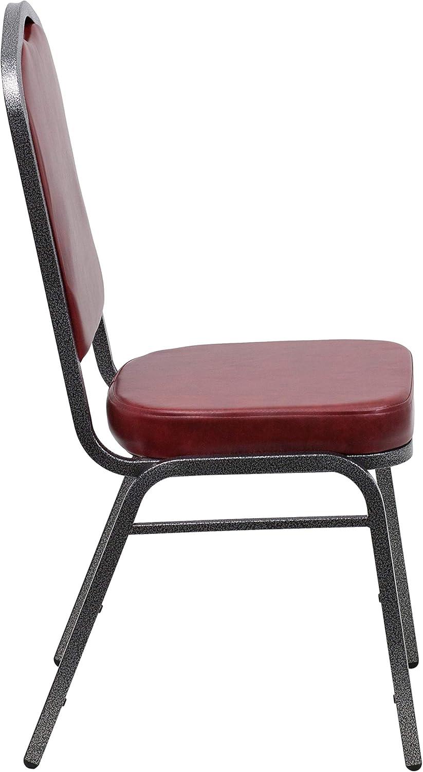 BizChair 4 Pack Crown Back Stacking Banquet Chair in Burgundy Vinyl - Silver Vein Frame