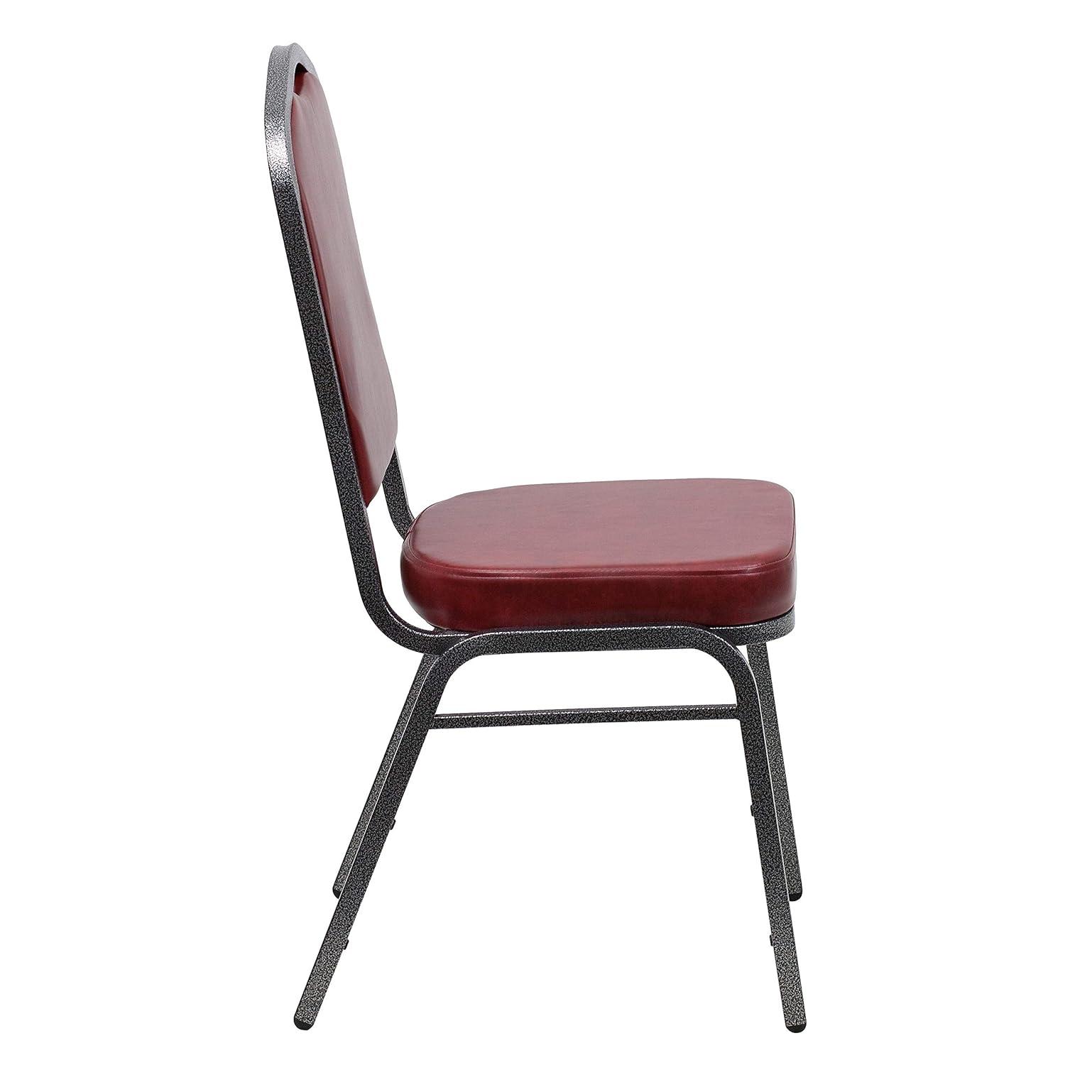 BizChair 4 Pack Crown Back Stacking Banquet Chair in Burgundy Vinyl - Silver Vein Frame