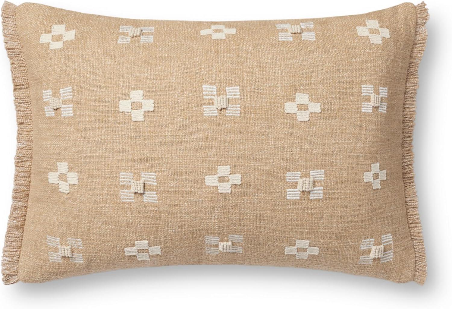 Natural Embroidered Cotton Lumbar Pillow Cover 13" x 21"