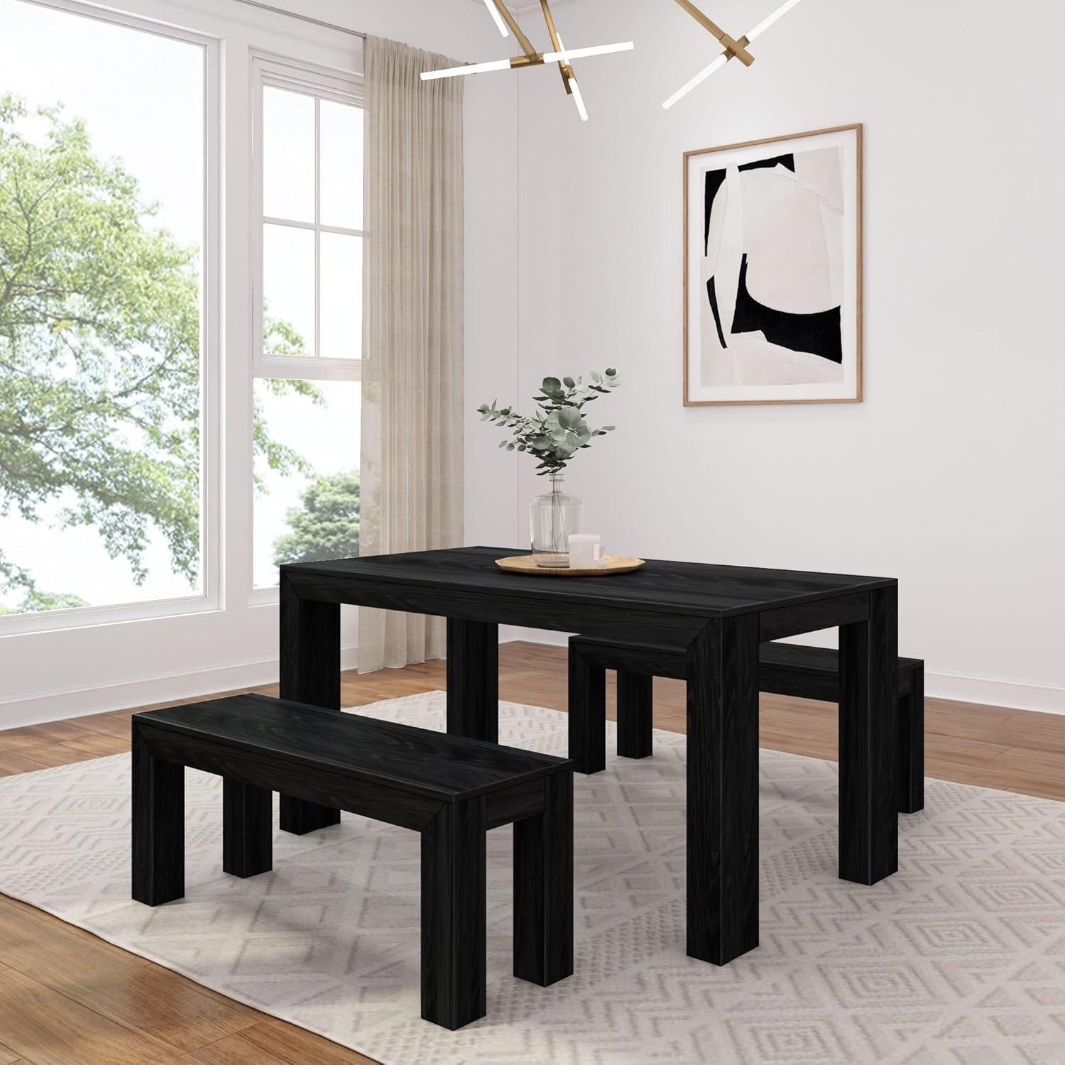 Plank+Beam 60" Modern Dining Table for 4, Solid Wood Rectangular Kitchen Table, White Wirebrush