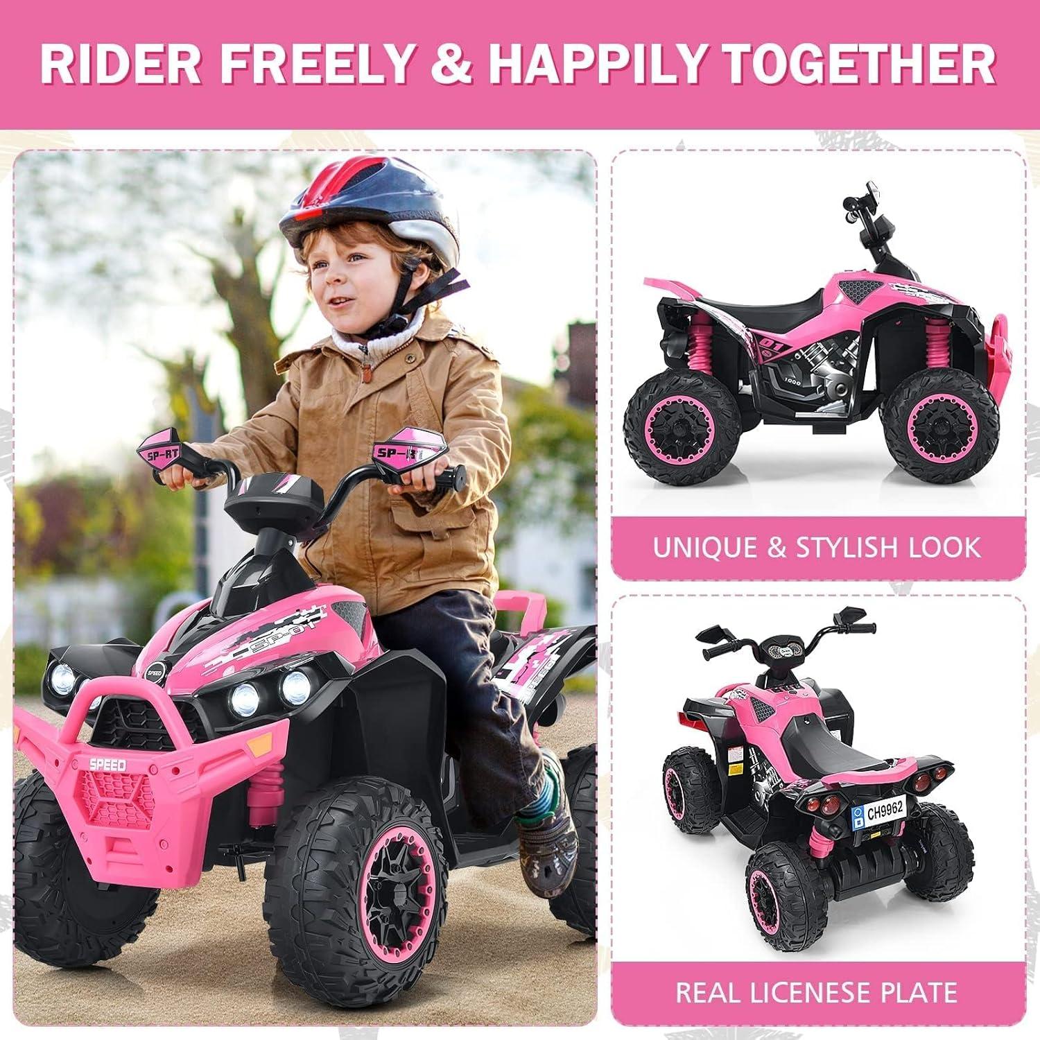 Infans 12V Battery Powered Kids Ride On ATV Electric 4-Wheeler Quad Car w/ MP3 & Light