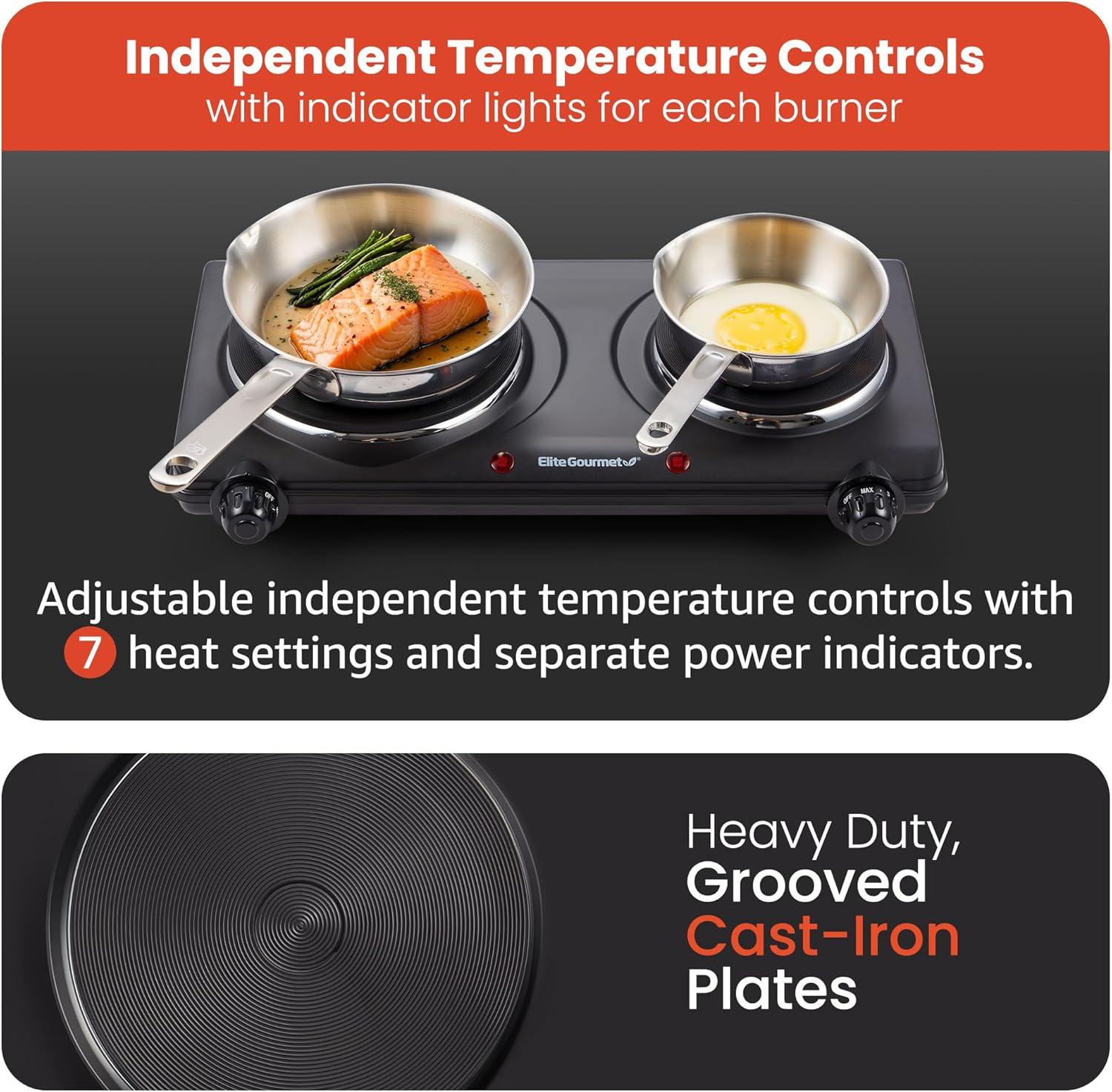 Black Dual Burner Electric Induction Cooktop with Temperature Controls