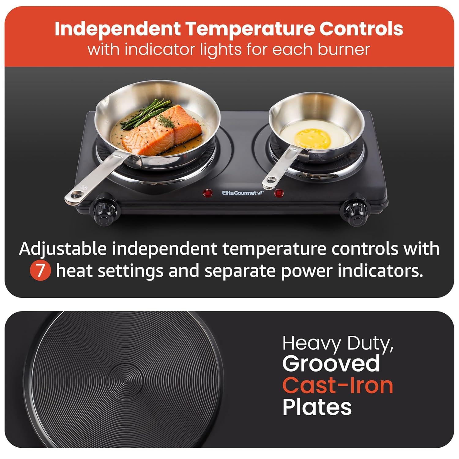 Elite Cuisine Electric Double Cast Burner Hot Plate EDB-302BF