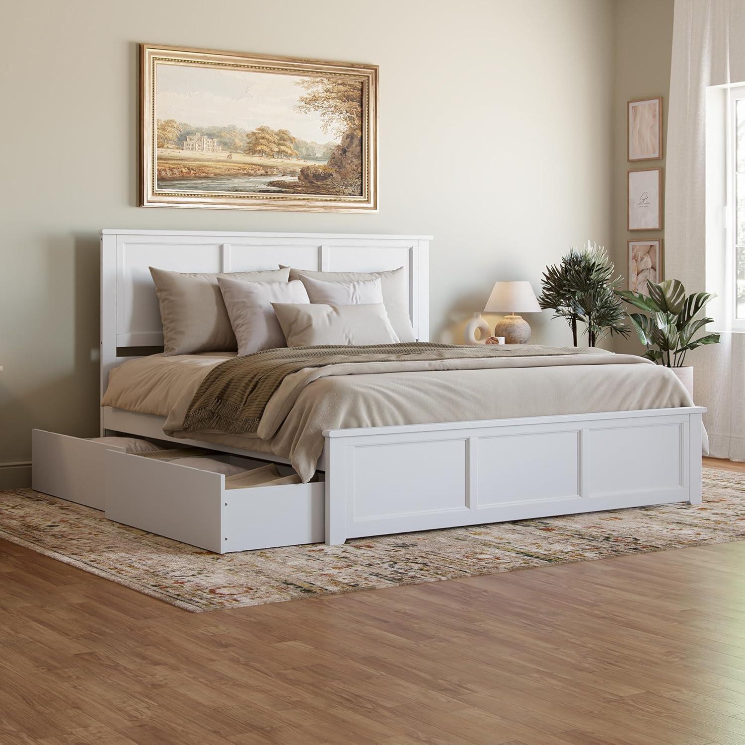 Madison Solid Wood Platform Bed with Matching Footboard & Storage Drawers