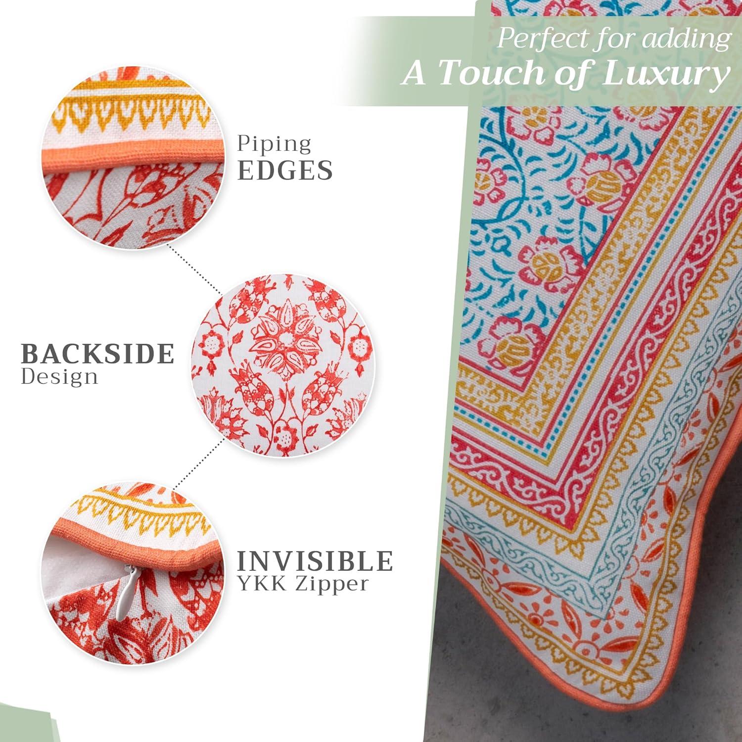 Maison d' Hermine Decorative Pillow Covers 18 x 18 Inch Square 100% Cotton Throw Pillow Covers with Invisible Zipper Cushion Case for Living Room Couch, Chair, Sofas, Bedroom, Home (Katmandou - Doda)