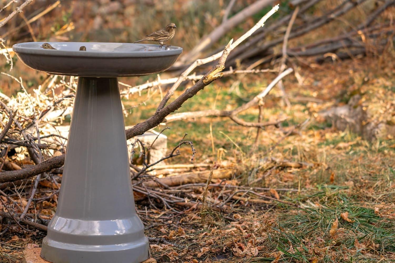 Ohio Stoneware 22"H Clay Bird Bath with Locking Top, Gray