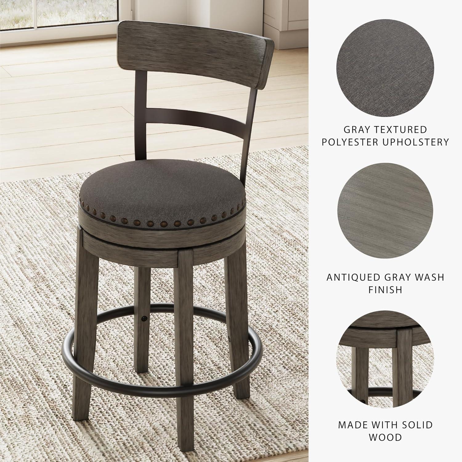 Caitbrook Counter Height Barstool Gray - Signature Design by Ashley: Polyester Upholstery, Nailhead Trim, Swivel Seat