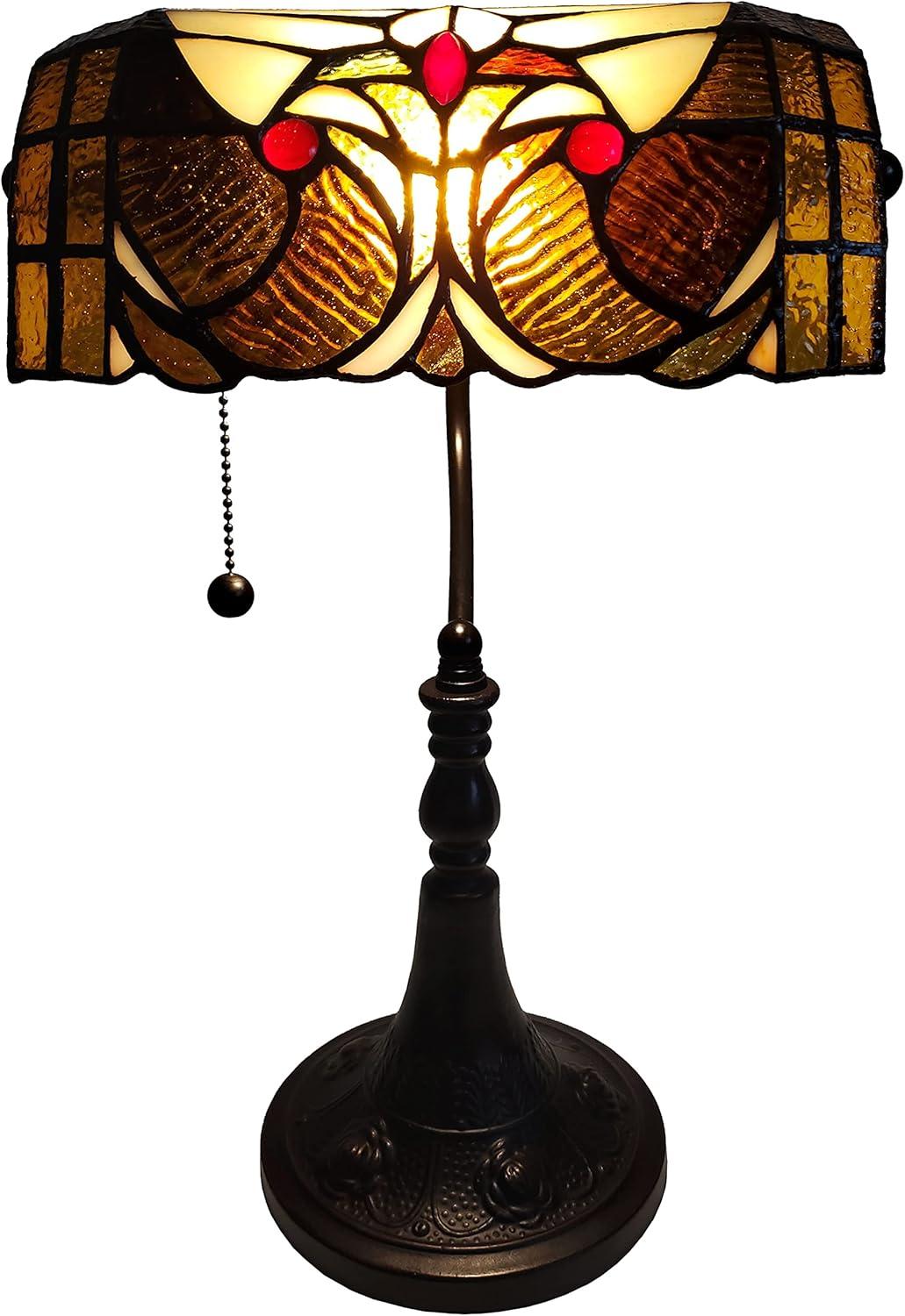 Amora Lighting  Tiffany Style Banker Table Lamp, Dark Amber