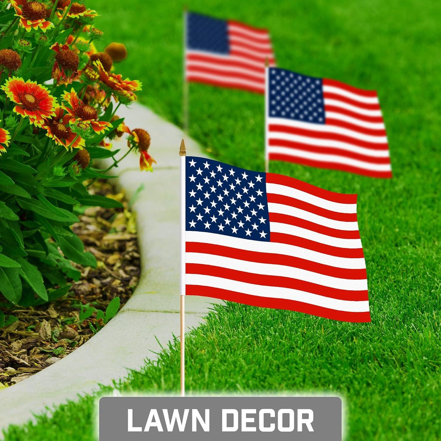 8x12 Inch Patriotic American Stick Flags with Wooden Sticks