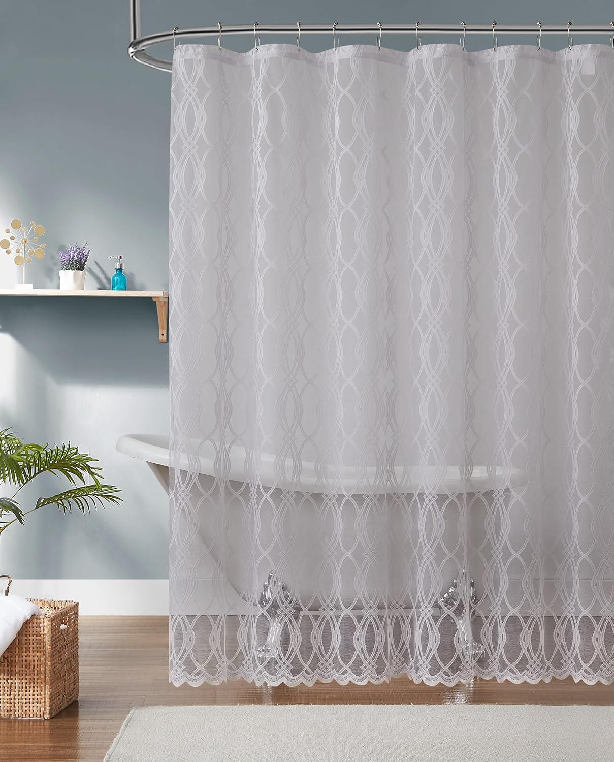 WARM HOME DESIGNS Modern Shower Curtain 84 Inches Long. White Shower Curtain Fabric Features Moroccan Geo Design. Geometric Shower Curtain for Modern Bathroom Decor, White Bathroom Decor. GSH White 84