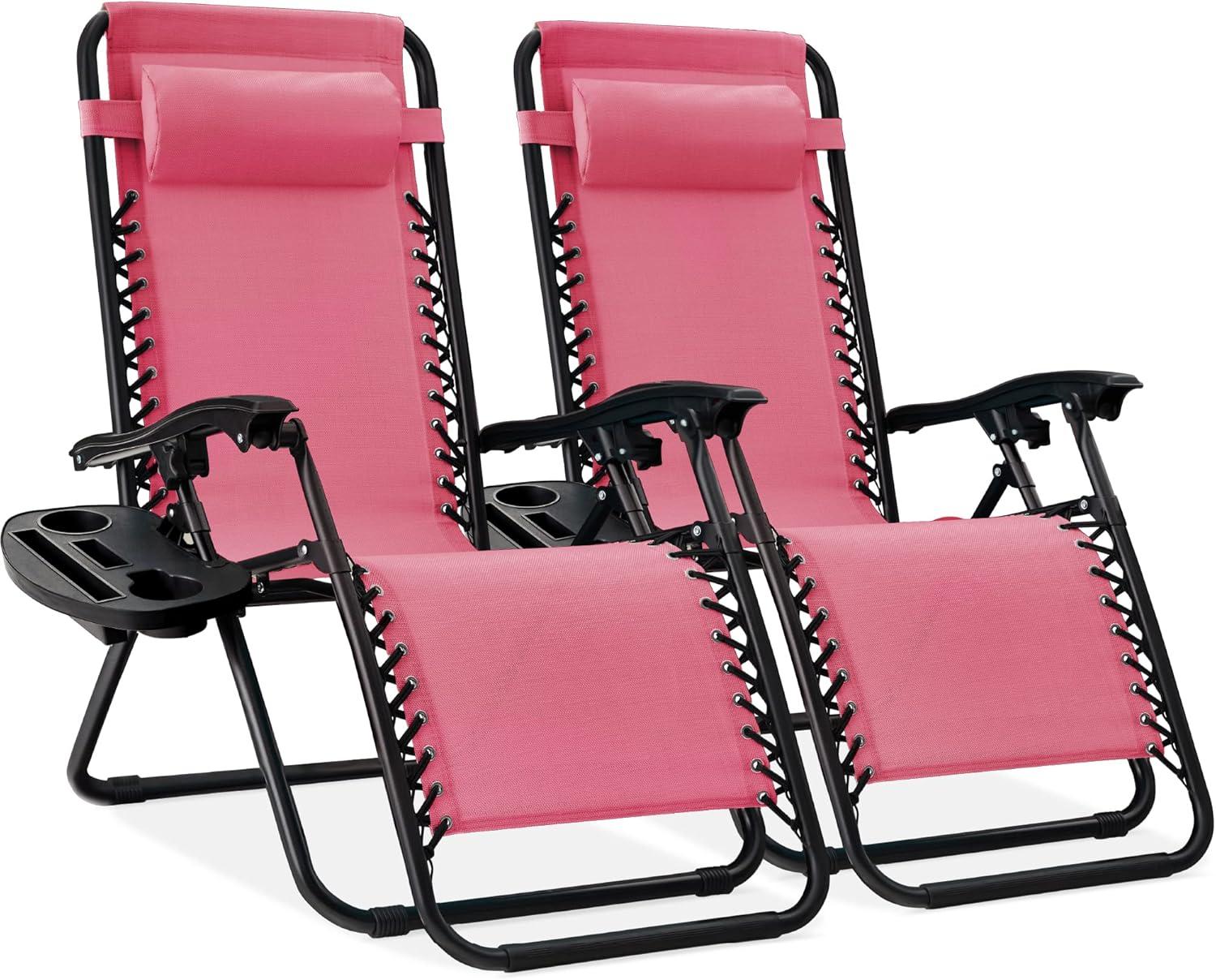 Set Of 2 Adjustable Zero Gravity Patio Chair Recliners W/ Cup Holders